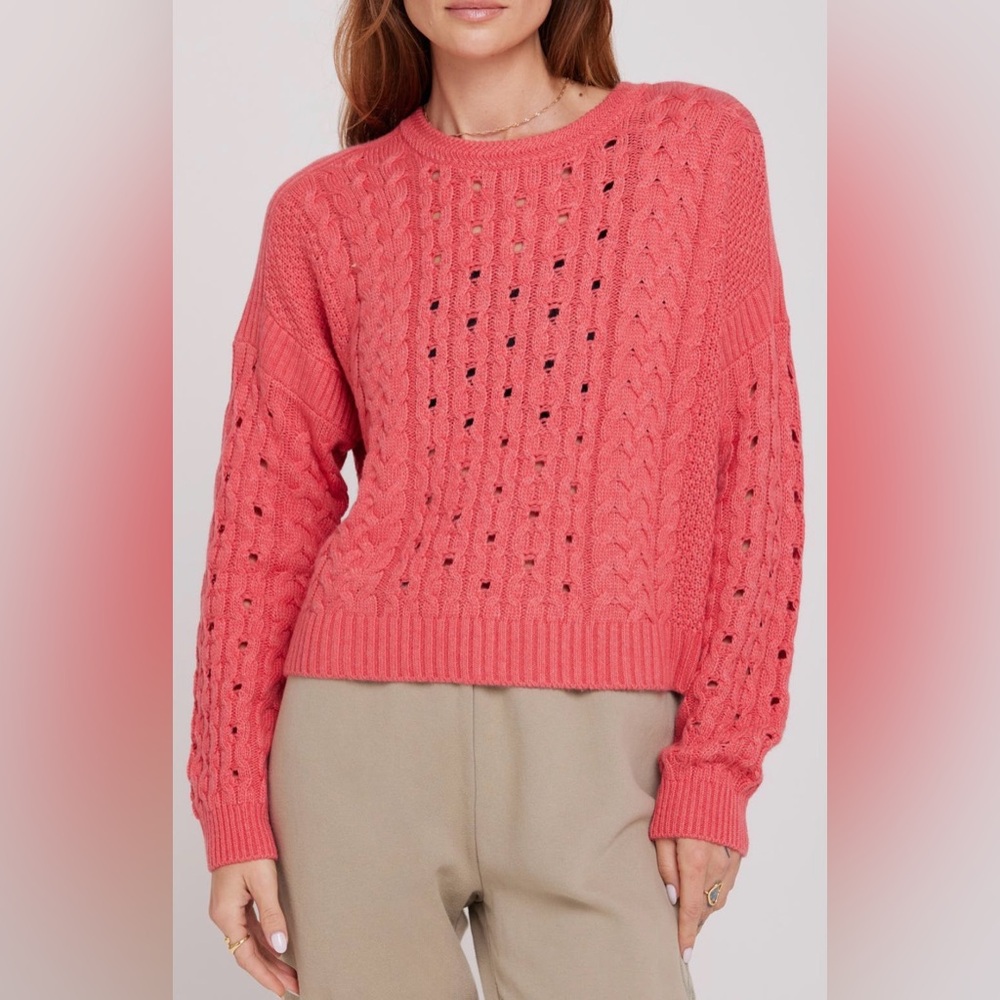 NWT. Spiritual Gangster. Gemma Cable Knit Sweater. Coral. Size XL.